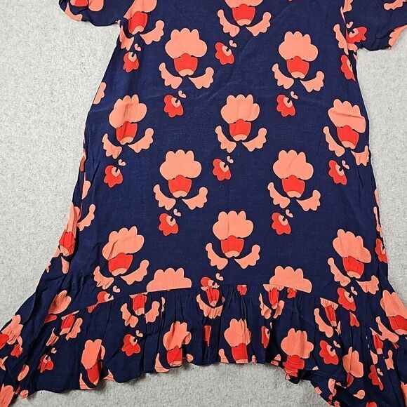 Mister Zimi Womens Dress Long Sleeve Navy Blue Orange Oversize Size 10 Viscous - Picture 5 of 10